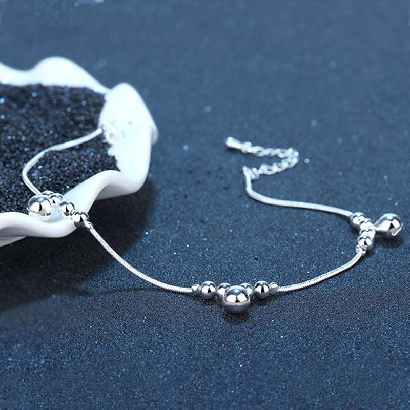 925 Silver Chain Anklets for Women Party Bead Bell Ankle Bracelet Foot Jewelry Girl Best