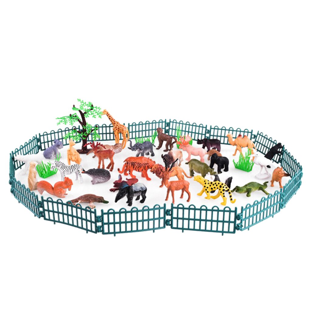 Lifelike Land Zoo Animals Model Solid Plastic Figure With Fence For Kids