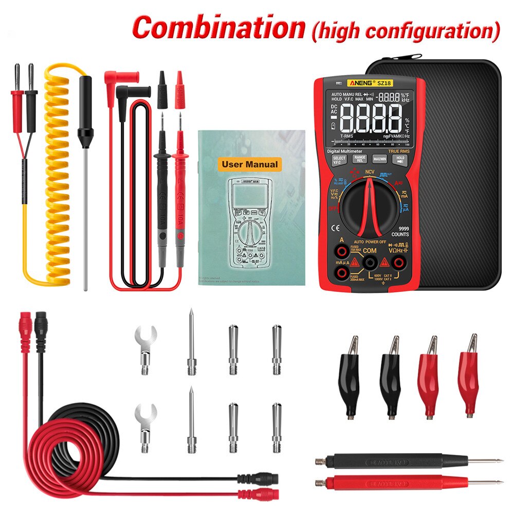 Aneng Sz18 Digital Multimeter 9999 True Rms Analog Tester Multimetro Diy Capacitor Transistor Ncv Testers Lcr Meter: SZ18 Red Pro