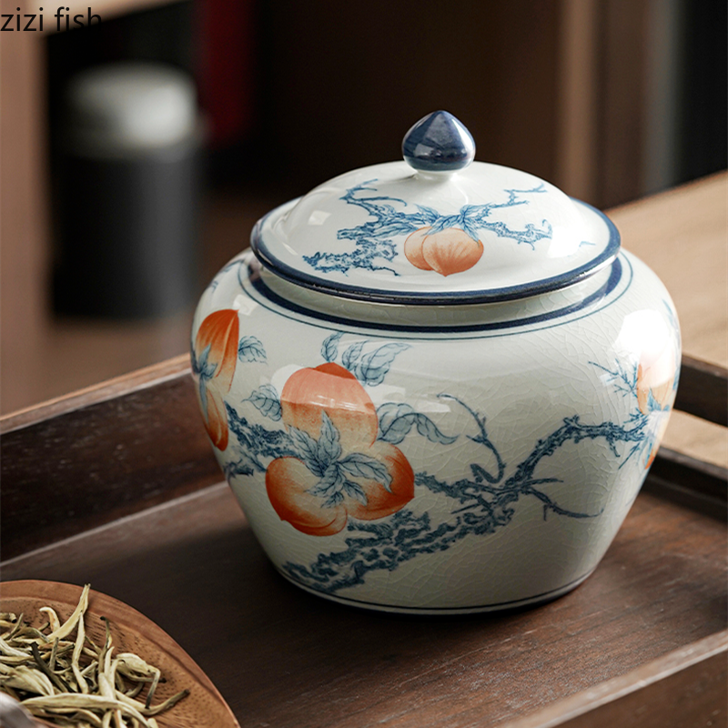 Ceramic Tea Caddy with Cover Moisture-proof Sealed Tank Storage Jar Tea Container Large Tea Box Food Storage Tank Tea Organizer