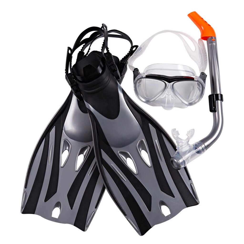Underwater Scuba Diving Mask Snorkel Anti-Fog Goggles Glasses Diving Fin Snorkeling Set Safe Swimming Equipment: Black M