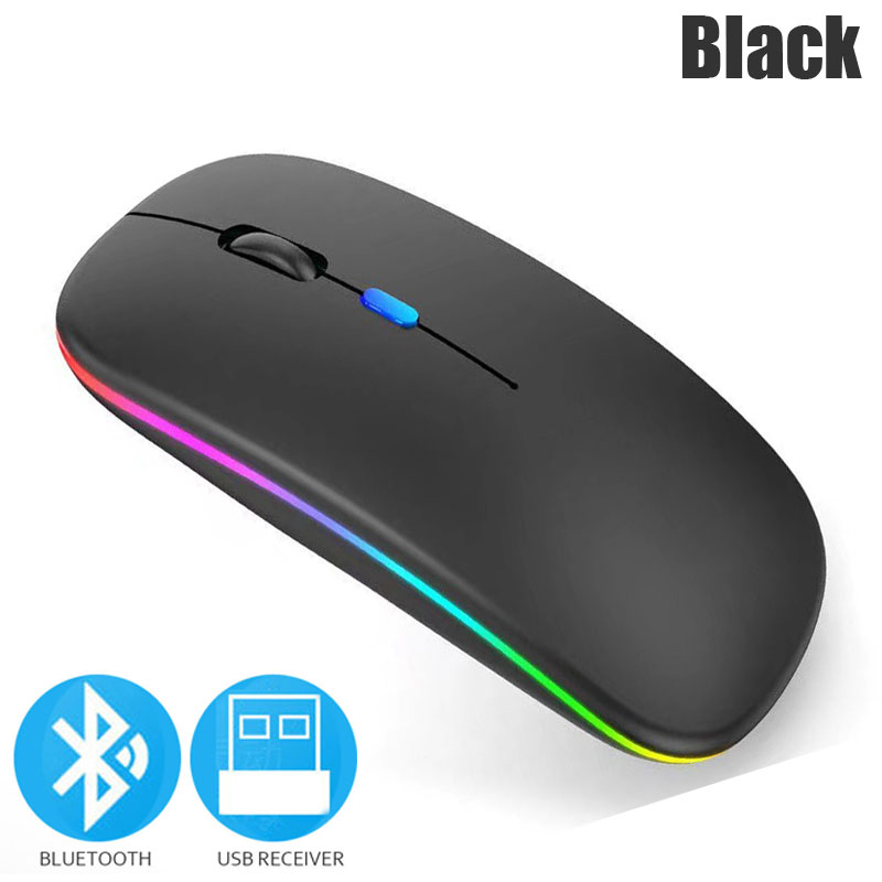 Bluetooth 5.0 Wireless Mouse For Laptop Computer PC Macbook Gaming Mouse 2.4GHz With USB Rechargeable RGB Light Power Indicator: Orange
