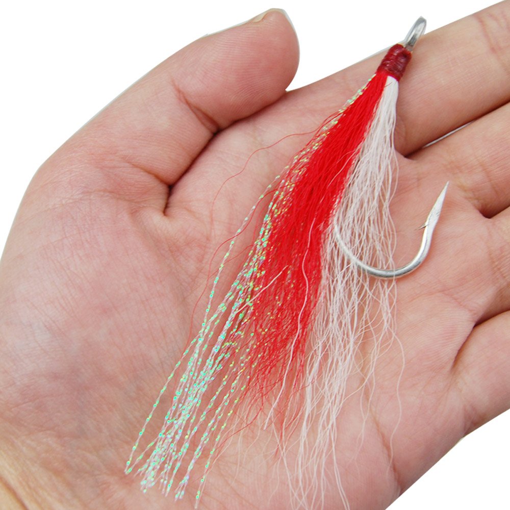 15pcs Jig Fishing hook with Bucktail Teasers Fluke jig Rig kit for Saltwater Fishing Plugs Lures