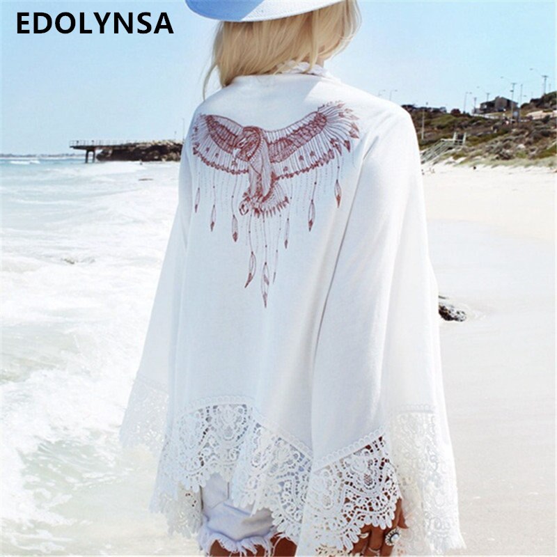 Nieuwkomers Strand Cover up Print Lace Badmode Dames Witte Sarong Strand Cape Pareos voor Vrouwen Robe de Plage Beachwear # Q19