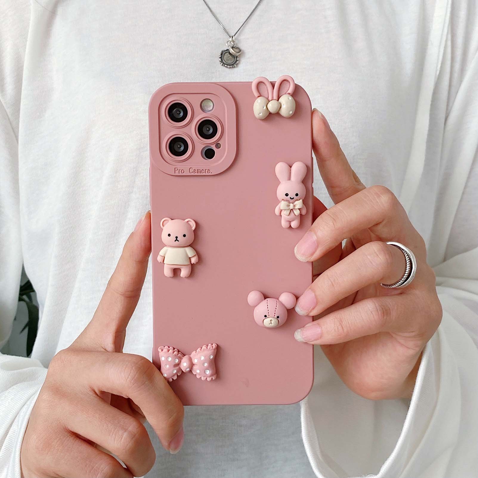 Fundas de teléfono con osos 3D para iPhone 11, 12, 13, 14, 15 Pro Max, funda trasera de silicona suave para iPhone X XR XS Max 7 8 6 6s Plus Se: Cuero genuino / Beige