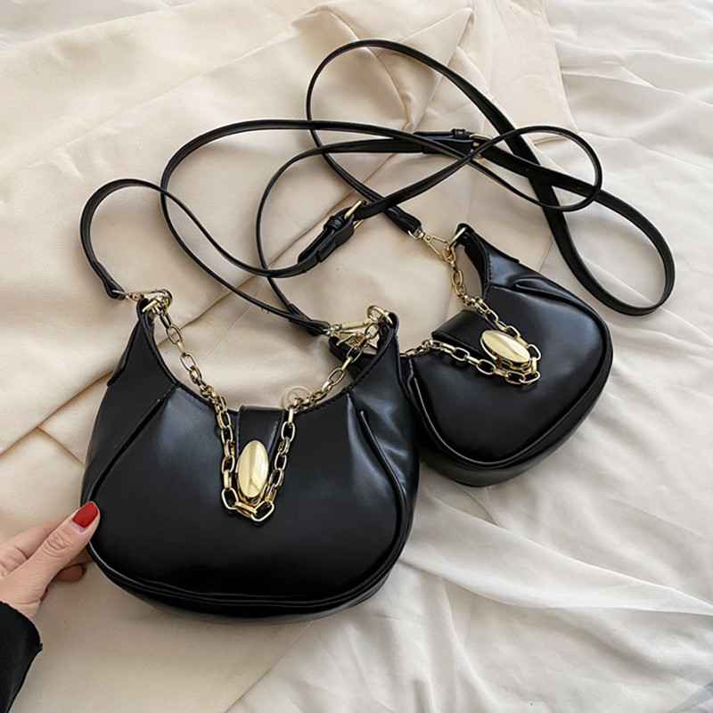 Borsa a tracolla da donna in tinta unita borse a tracolla in pelle Pu di alta qualità 2022 borsa a catena alla moda di nuovo arrivo per donna: Black / L15cmW5cmH11cm