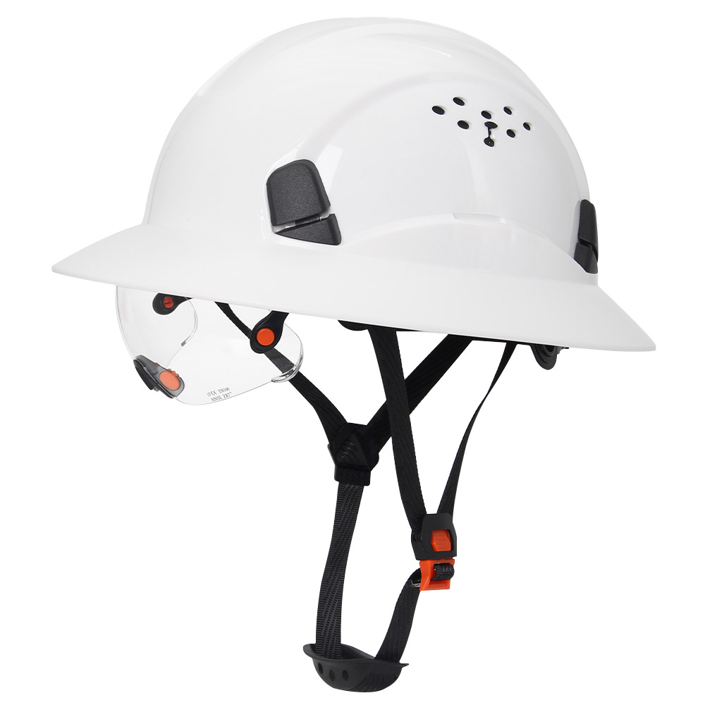 Capacete de segurança ce em fibra de carbono com aba completa e óculos de proteção, construção anticolisão, capacete de segurança ansi para engenheiros, boné de trabalho respirável.: Amarelo