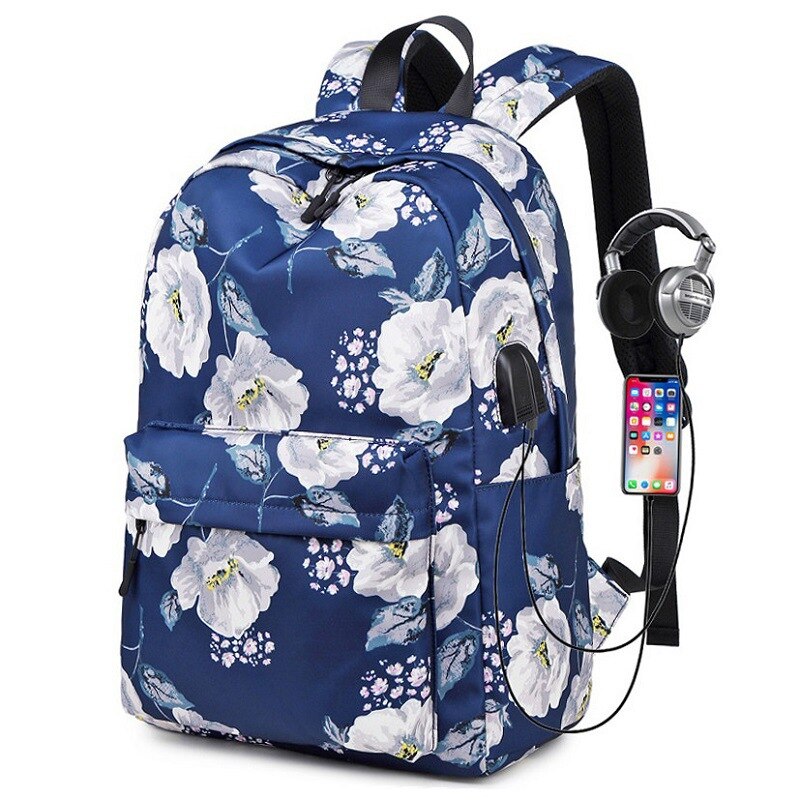 Tieners School Rugzak Set Meisjes Vrouwen Schooltassen Lichtgewicht Waterdichte Nylon Reizen Bloemen Kids Bookbags Casual Dagrugzak: K526 blue 1 piece