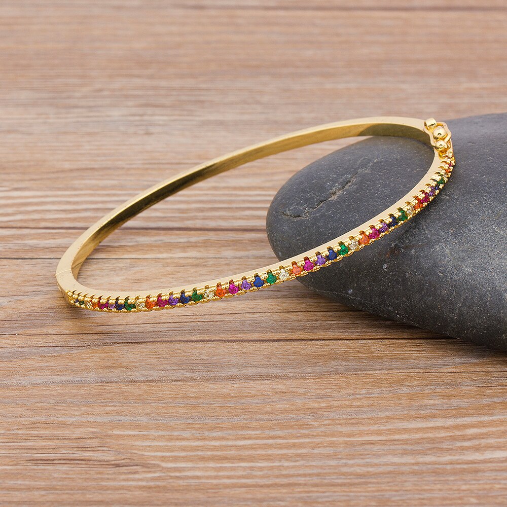 Charm Rainbow Bangles Copper Zirconia Rhinestone Cuff Bangle Trendy Jewelry For Women Girls