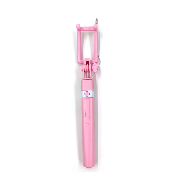Mini palo de Selfie controlado por cable rosa/azul/negro adecuado para Android 3,5mm enchufe palo de Selfie contracción 18cm estiramiento 72cm: Rosa
