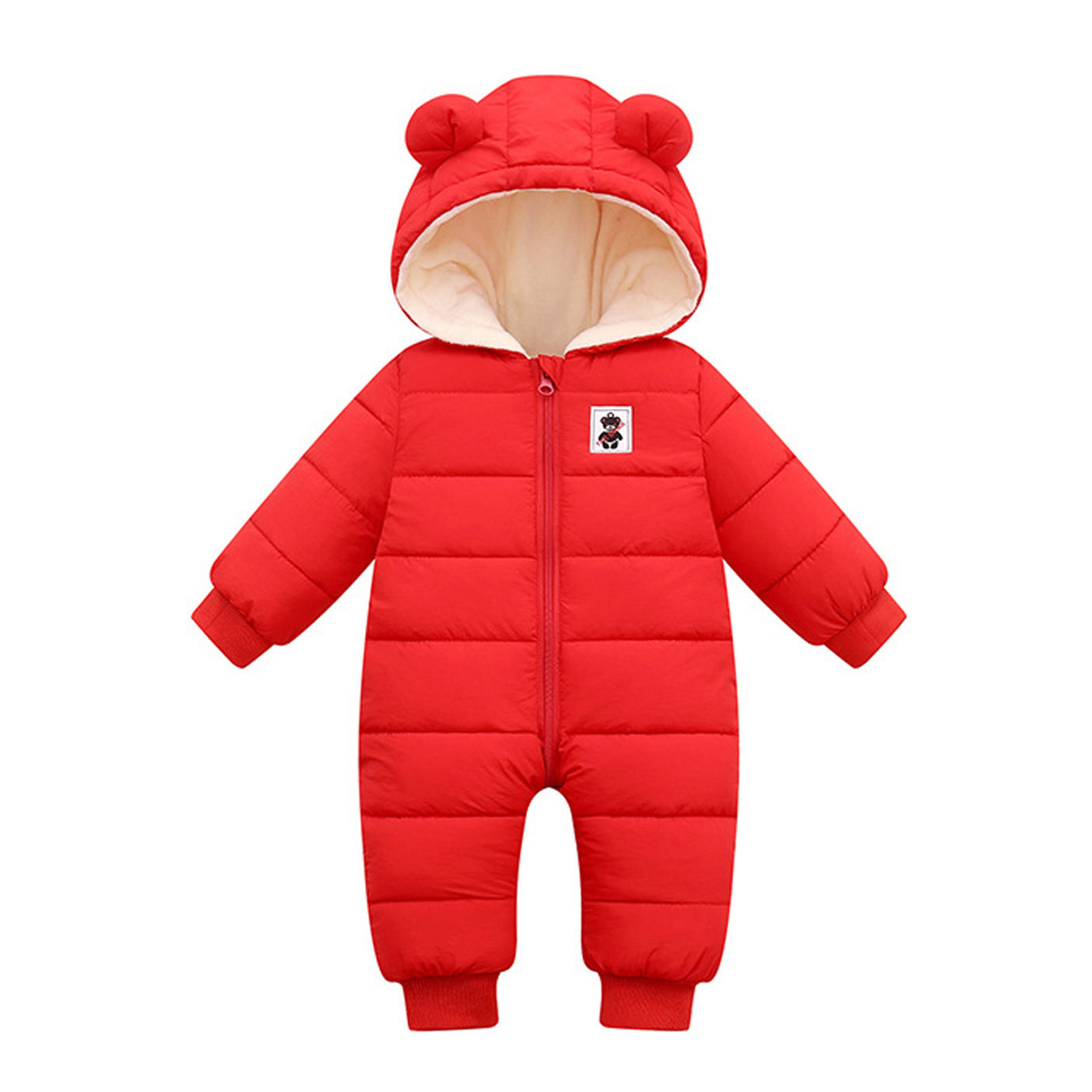 Inverno das crianças em geral do bebê meninas meninos macacão quente com capuz snowsuit à prova de vento macacão casaco acolchoado outwear roupas quentes 0-18m: Vermelho / 12-18 Months