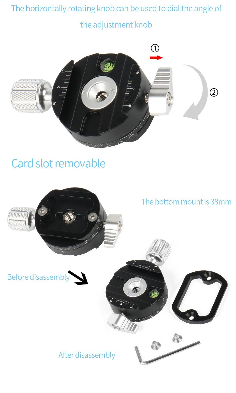Mini Camera Clamp DSLR Quick Release Clamp Tripod Plate Mount Clip Panoramic Rotating Clamp for Arce Adapter Tripod