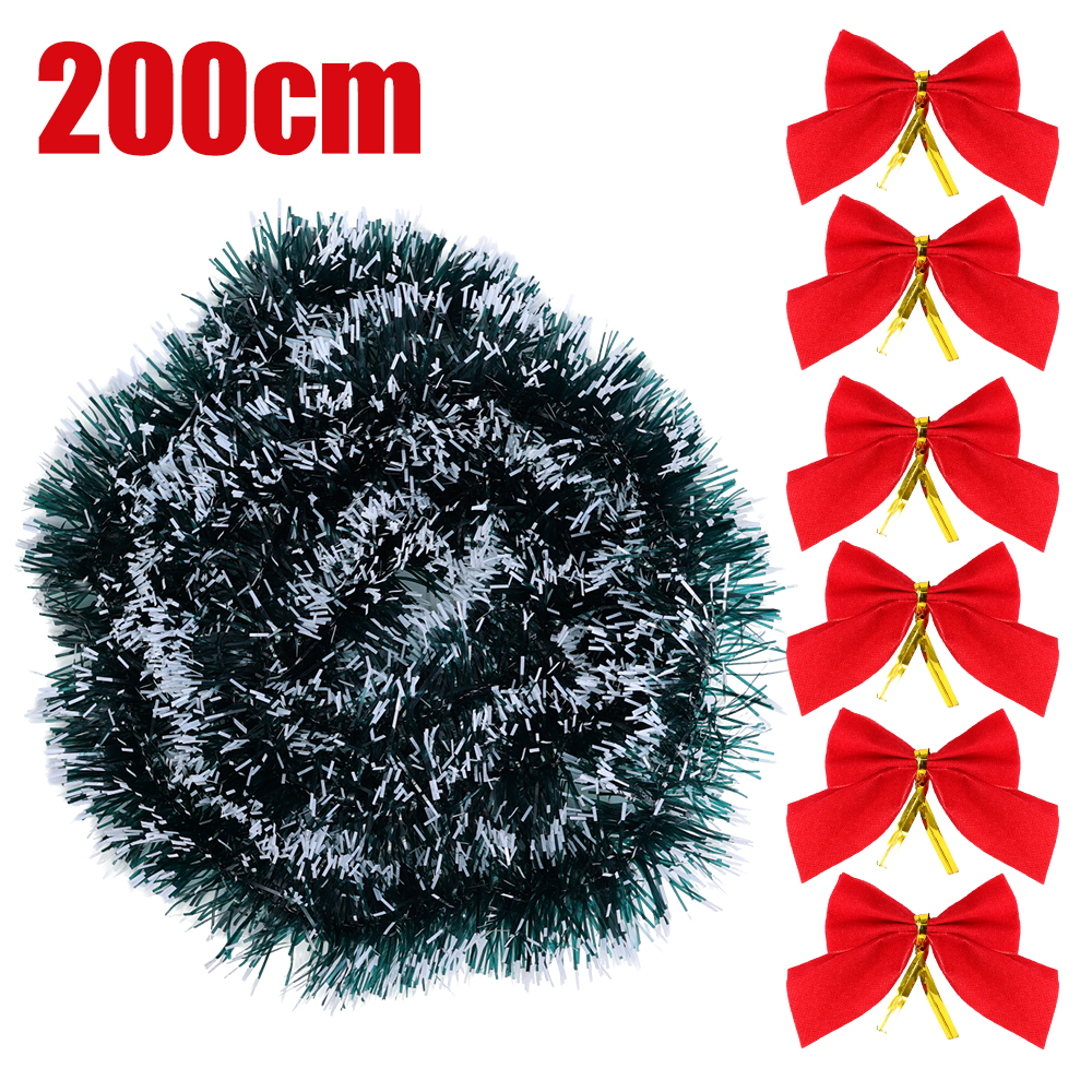 Guirnalda de cinta navideña de 2/10M con lazos, oropel verde, bastón, serpentinas de pino, bricolaje, árbol de Navidad, corona colgante, decoraciones para fiestas: XL / Color zafiro profundo