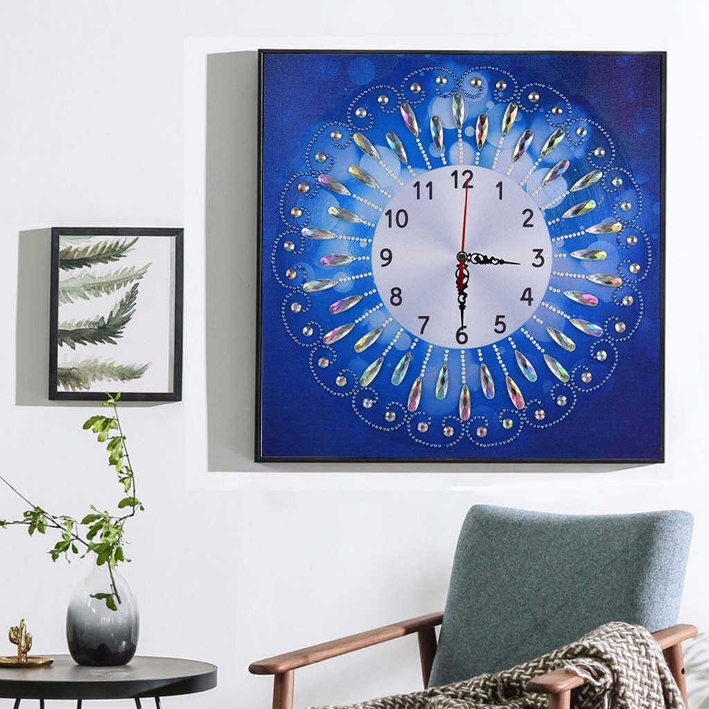 Novedoso reloj 5D Kits de pintura de diamante Diamante de imitación especial cuadro artes suministro para manualidades para decoración de pared del hogar: Blue