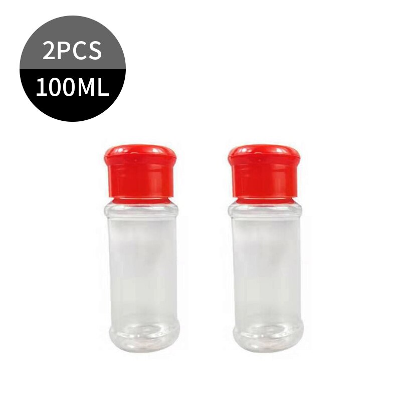 Plast krydda salt peppar shakers kryddburk bbq krydda flaskor cruet behållare kök kryddburk med lock: 2 st röd