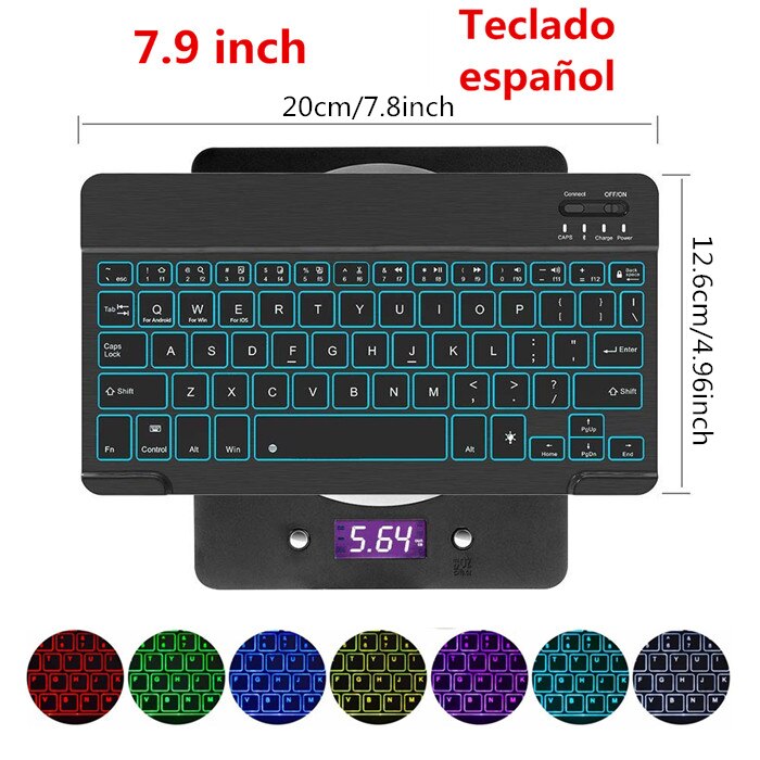 Ultra Slim Aluminium Bluetooth Russisch Spaans Toetsenbord Voor IOS Android Tablet Windows Voor iPad 7.9 9.7 10.5 Bluetooth Toetsenbord: 79-Backlit-sp