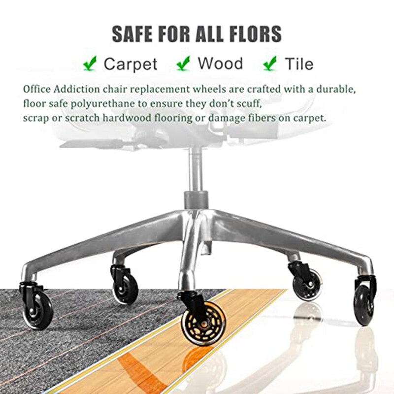 Office Chair Casters 5-Piece Set Replacement Rubber Chair Casters for Hardwood Floors and Carpets,Quietly-Universal Fit
