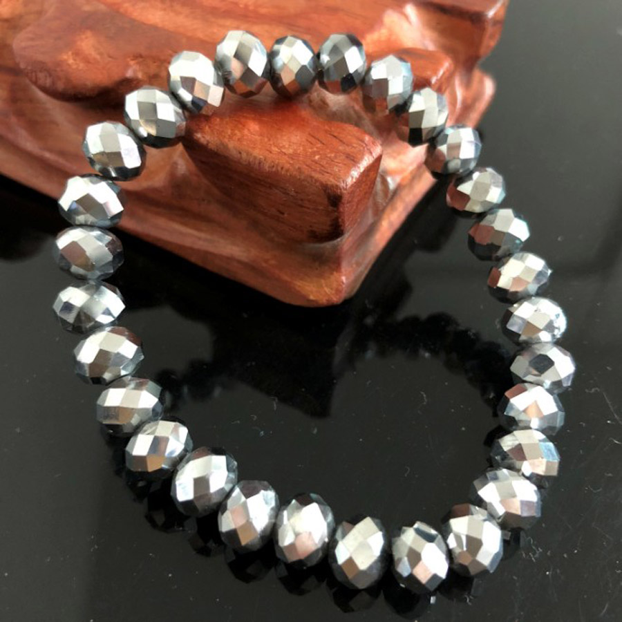 Charme Handgemachte frauen 8mm Strass Glas Kristall Perlen Runde Perlen strecken-Armbinde Femme Armreif Armbänder Mädchen wickeln Schmuck: 8mm Silber- grau