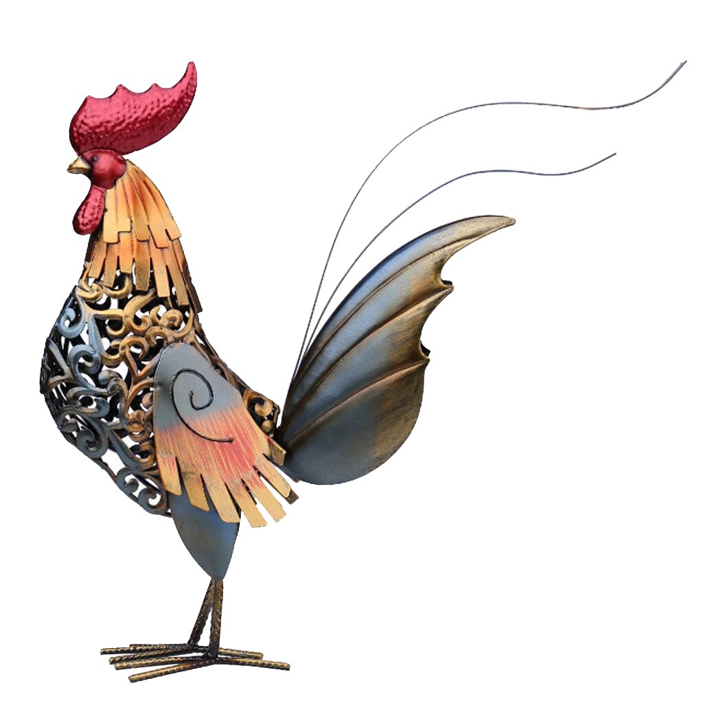 Large Cockerel Bird Garden Animal Ornament Painted Metal Outdoor Statue