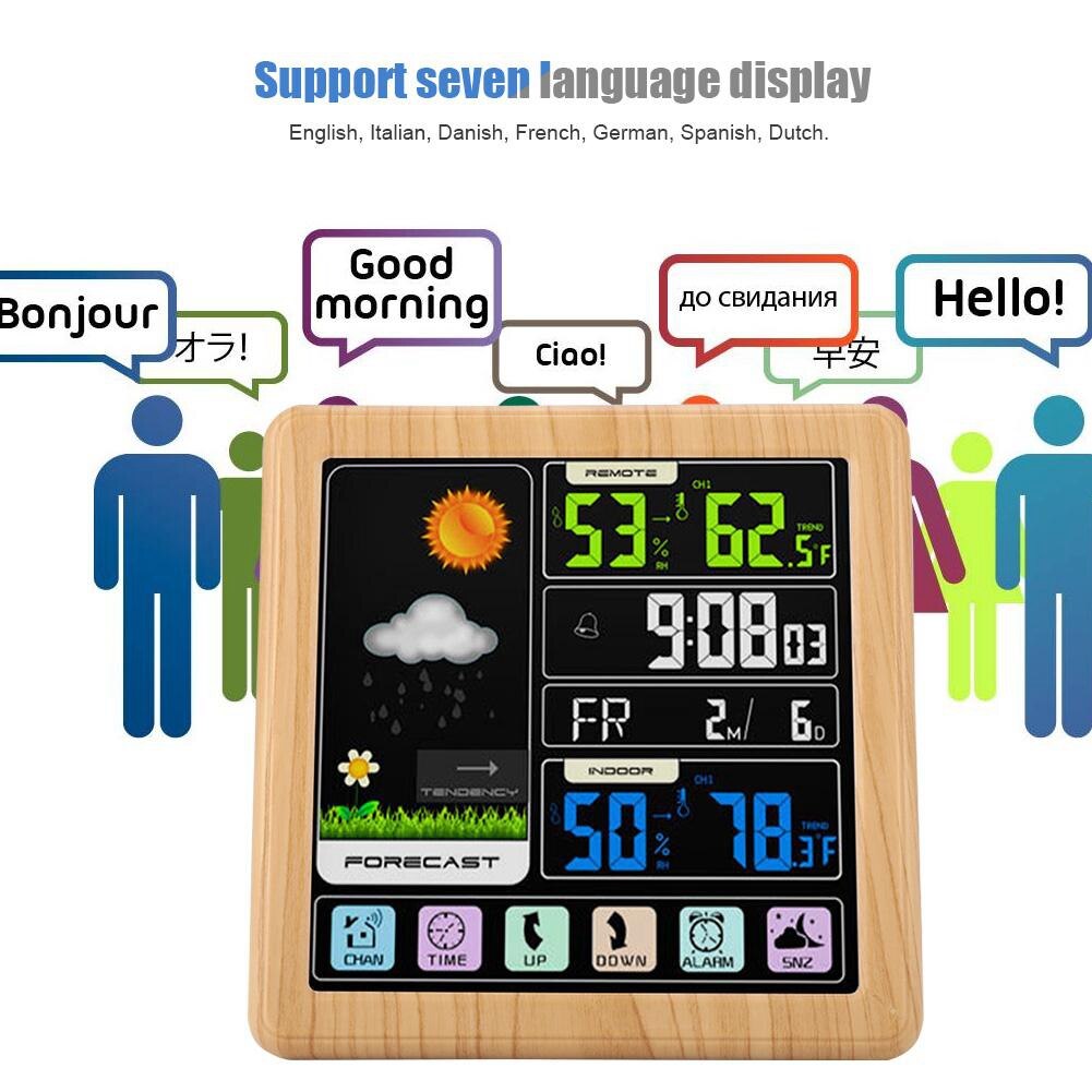 Draadloze Weerstation, Kleur Station, Digitale Indoor Outdoor Thermometer Met Sensor, Vochtigheid Monitor, Bar