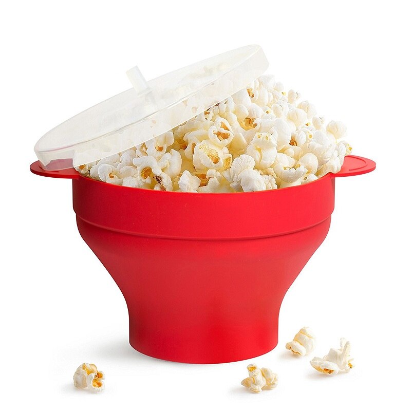 Silicone Microwave Popcorn Bowl Folding Popcorn Maker Bucket Popcorn Maker Container Contenedores de palomitas de maiz silicona: RED