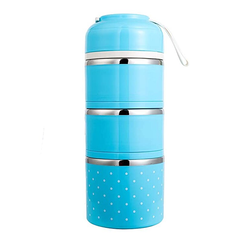 3 Tier Stainless Steel Lunchbox Insulation Food Soup Container Lunch Box Bag Portable Outdoor Bento Leak-Proof Kitchen 3 Layer: blue without bag