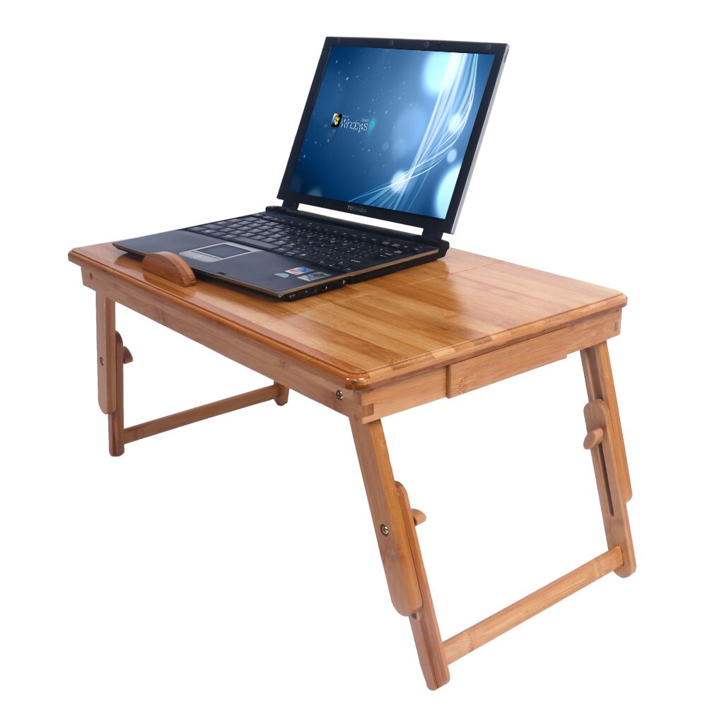 53cm Trendy Adjustable Bamboo Computer Desk Wood Color Foldable Computer Desk (12.2 x 8.5 x 2.7)cm Portable Save Space Desk: ship form us