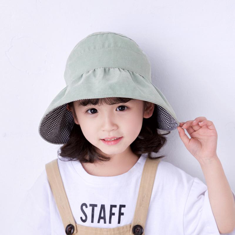 Børnehat sommer fiskerhat stor kant solhat piges håndvask hat tom top hat solhat: Grøn