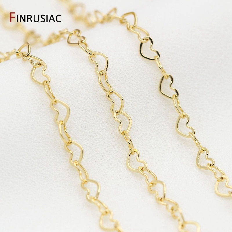 2 storlekar hjärtformade kedjor för smycketillverkning ,14k äkta guldpläterade mässingskedja diy-halsband armband örhängen tillbehör
