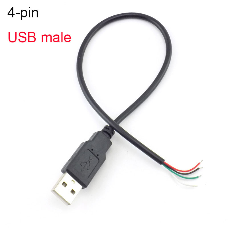 Cabo de alimentação de 0.3m/1m/2m, 2 pinos usb 2.0 a fêmea macho 4 pinos fio jack carregador cabo de carregamento conector de extensão diy linha 5v: Verde exército / Sob 5 Pcs