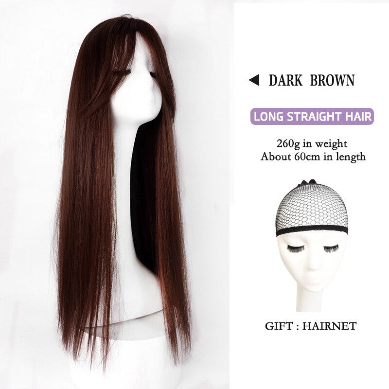 LANLAN-Peluca de cabello largo liso para mujer, estilo coreano, con flequillo centrado en el temperamento, Lolita, invisible, sin costuras, realista, de longitud media: 2-33
