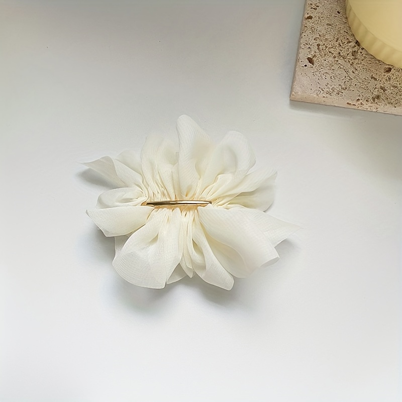1pc enkle hårspenner i chiffong med blomster til kvinner, oval fjærspenne i legering, ensfarget hårtilbehør.: Hvit