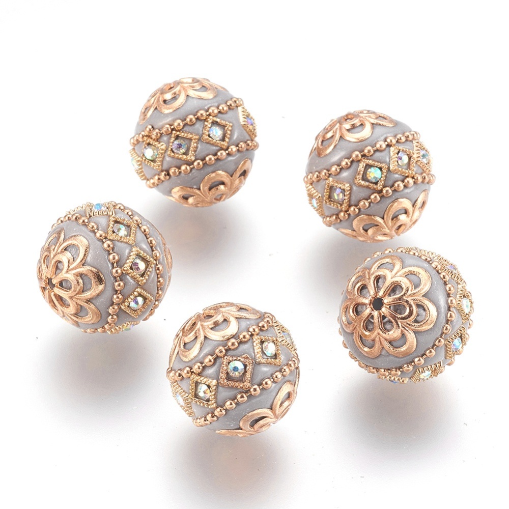 5 peças contas redondas artesanais indonésia para fazer jóias diy pulseira colar brinco decoração, com acessórios de descobertas de metal: Rosa