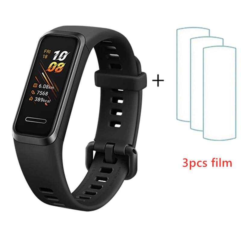 Huawei Band 4 Smart Bracelet Heart Rate Sleep Monitor USB plug Charge 5ATM Waterproof Smart Watch Long Standby: Black add 3pcs film