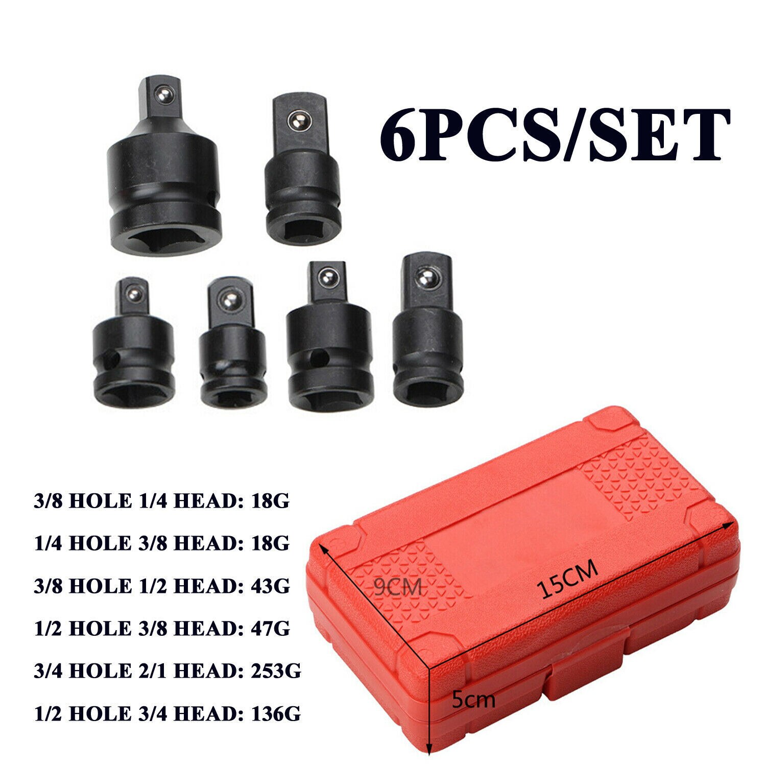 6Pcs Mini Socket Wrench Hand Tool Set 1/4 1/2 3/8 3/4 Ratchet Breaker Drive Spanner Set Pneumatic Sleeve Adapter Wrench