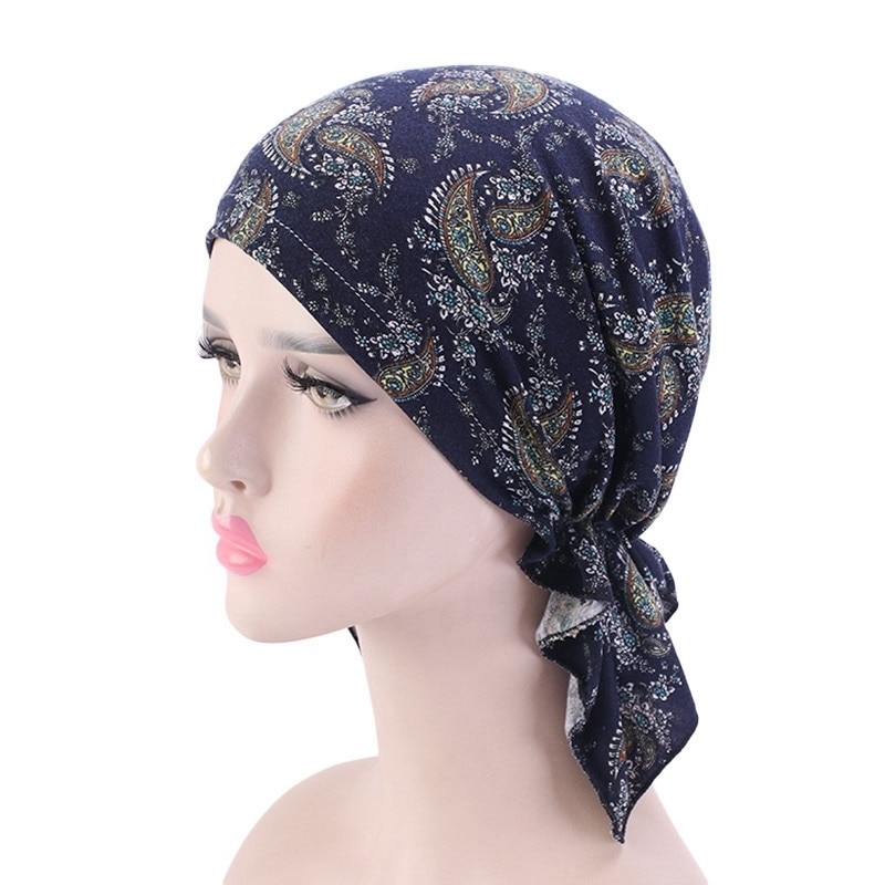 58cm kvinnor bomull hårmössor bandana halsduk färdigbunden chemo hatt mössa turban huvudbonader för cancer turbante dampatienter: Typ 10