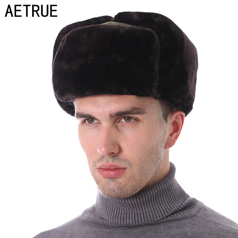 AETRUE Winter Bomber Hat Men Winter Hats For Men Women Thick Earflap Warm Ski Outdoor Sport Gorro Mask Male Balaclava Bomber Hat