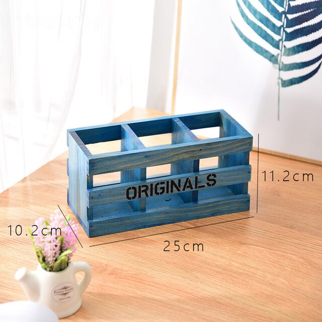 Solid Wood Desktop Tv Remote Control Storage Hollow Desk Pencil Holder Office School Desk Organizer Supplies: Type1 Blue