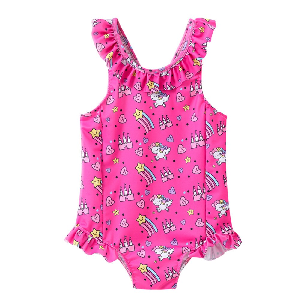 Children Swimwear for Girls Polyester One Piece Swimsuit Bathing Suit Bikini Beach Baby Kid Girls Ruffles Swimwears Romper K418: 18-24 Months