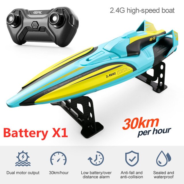 Speedboat 2.4Ghz 4CH, bateau à grande vitesse, télécommande, 30 km/H, double moteurs, Rechargeable, étanche, Anti-Collision, jouet pour avion: Green 1 B