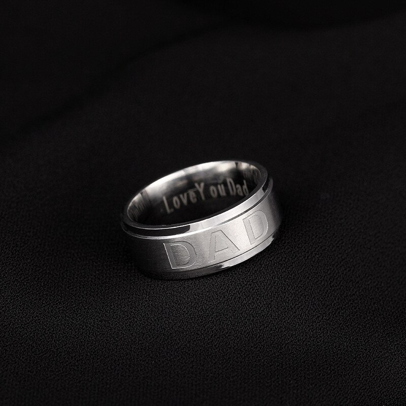 8Mm Stainless Steel Ring Men Silvery Letter Dad Rings Mens Jewelry Vintage Simple Ring Men Male Round Rings