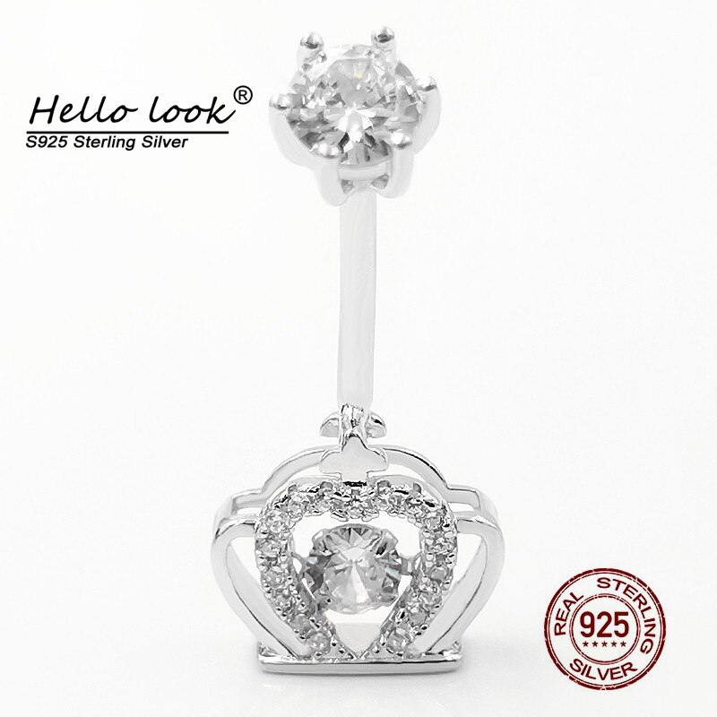 Hellolook 925 bauchnabelpiercings aus sterlingsilber mit kristall-zirkonia-krone – sexy körperschmuck: 10mm