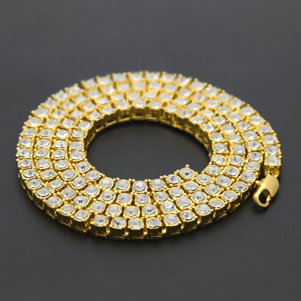 Guld sølv farve hiphop kæde halskæde luksus cz iset ud cubanske rhinestone tennis hip hop halskæde til mænd smykker
