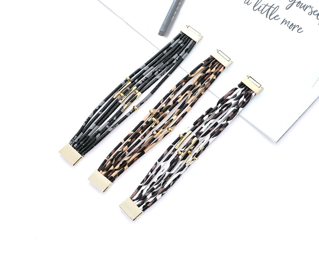 D&D Leopard Leather Bracelets For Women Bracelets & Bangles Multilayer Wrap Wide Bracelet Jewelry