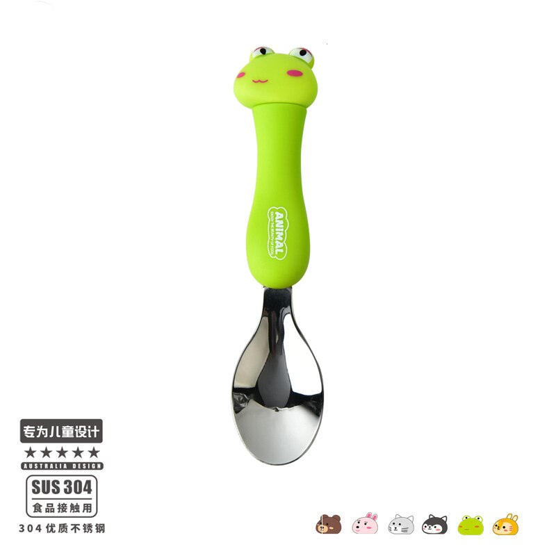WHYOU Cartoon Stainless Steel Spoon Set Children Kid School Portable Outdoor Travel Cutlery With Storage Box: H