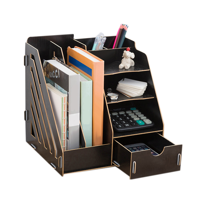 DIY Office Supplies Desktop Organizer Bookshelf A4 Drawer Folder Shelf File Tray Desk Organizer-SCLL: Black