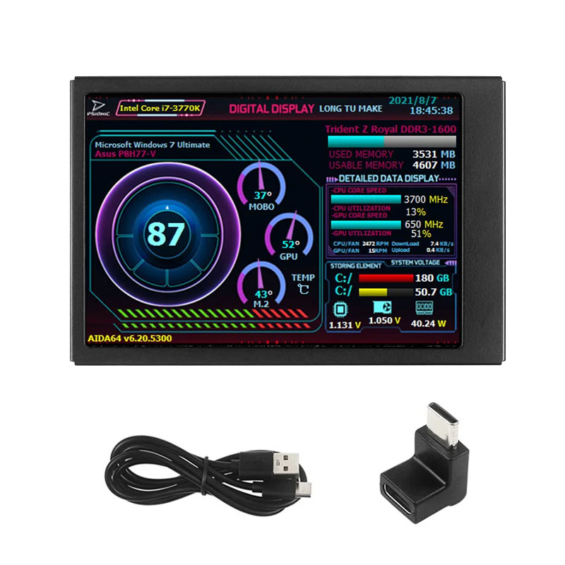 3.5 Cal ekran wtórny typu C IPS wyświetlacz LCD CPU GPU Baran monitorowanie opcjonalny USB-C podstawa podekran AIDA64 robić obudowy mini ITX: Czerwony