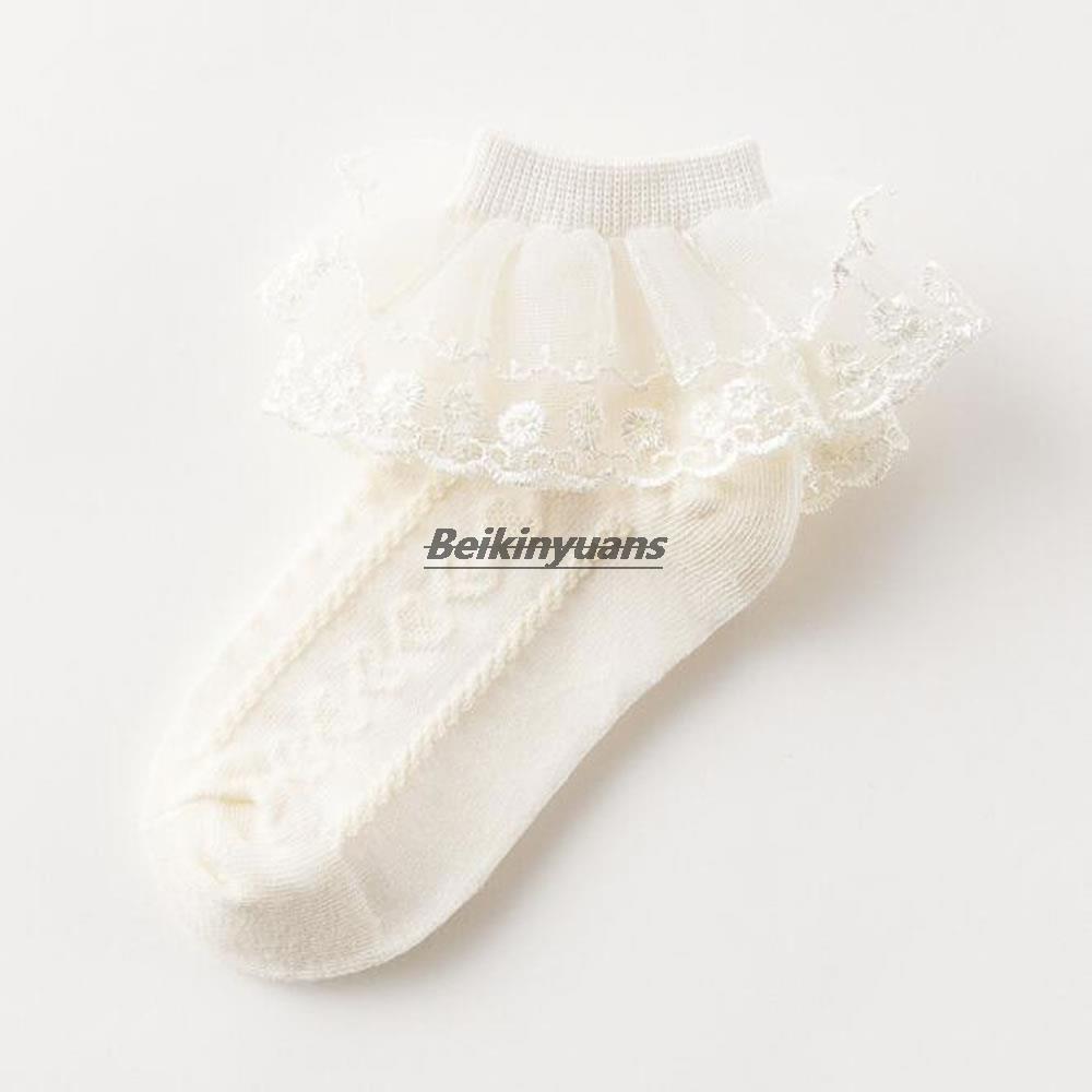 Children's lace socks, white lace dance, baby socks, primary school socks, spring and autumn cotton socks, girls socks, girls: yellow R5 / 10 to 16