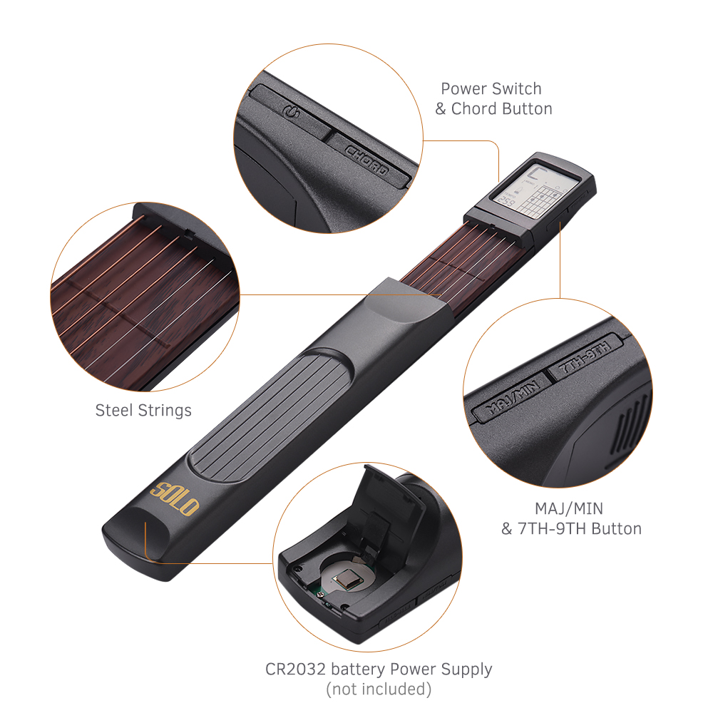 SOLO Portable Guitar Chord Trainer Pocket-Guitar Practice Tools LCD Musical Stringed Instrument Chord Trainer Tools for Beginner