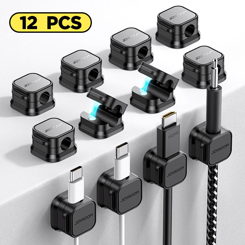 6-Pack Black Magnetic Cable Organizer Clips - Self-Adhesive Wire Holders For Desk & Home